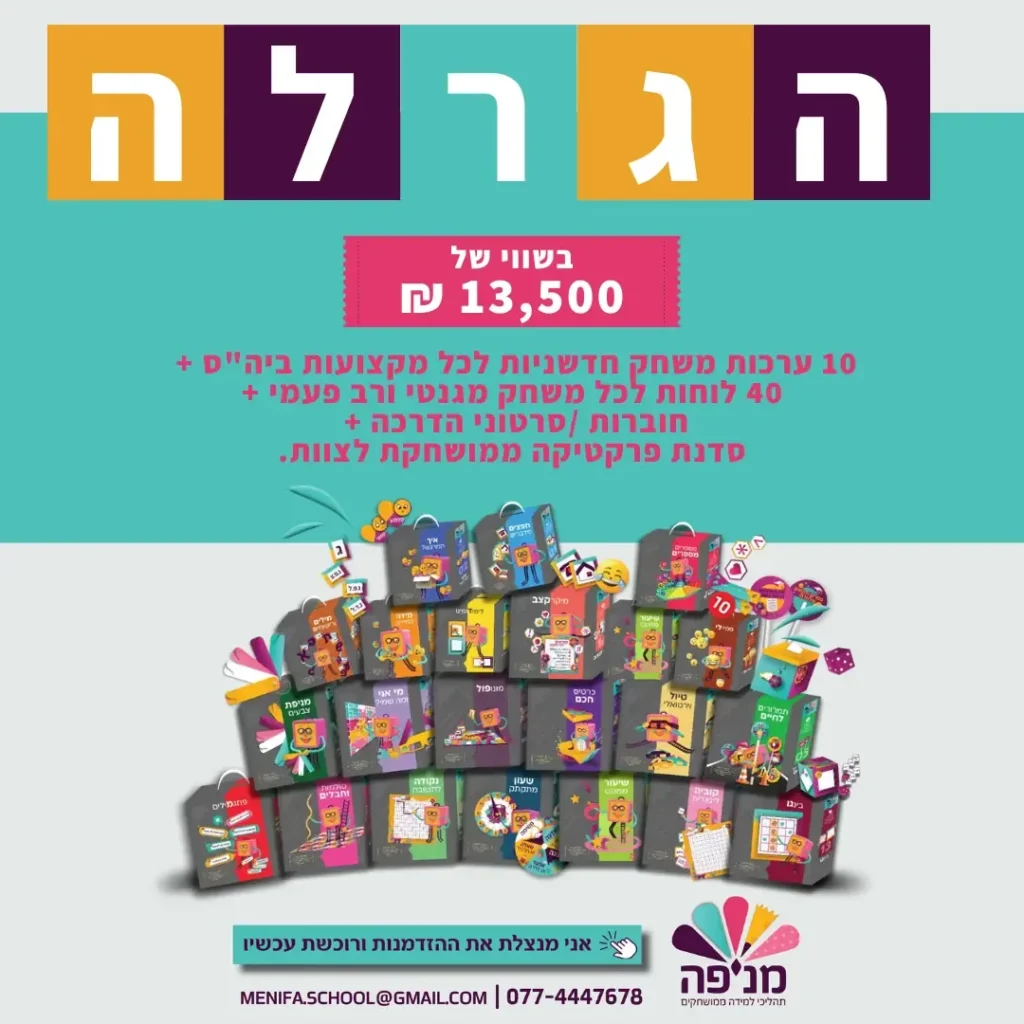 מודעת הגרלה של מניפה בשווי 13,500 שקלים עם ערכות משחק צבעוניות