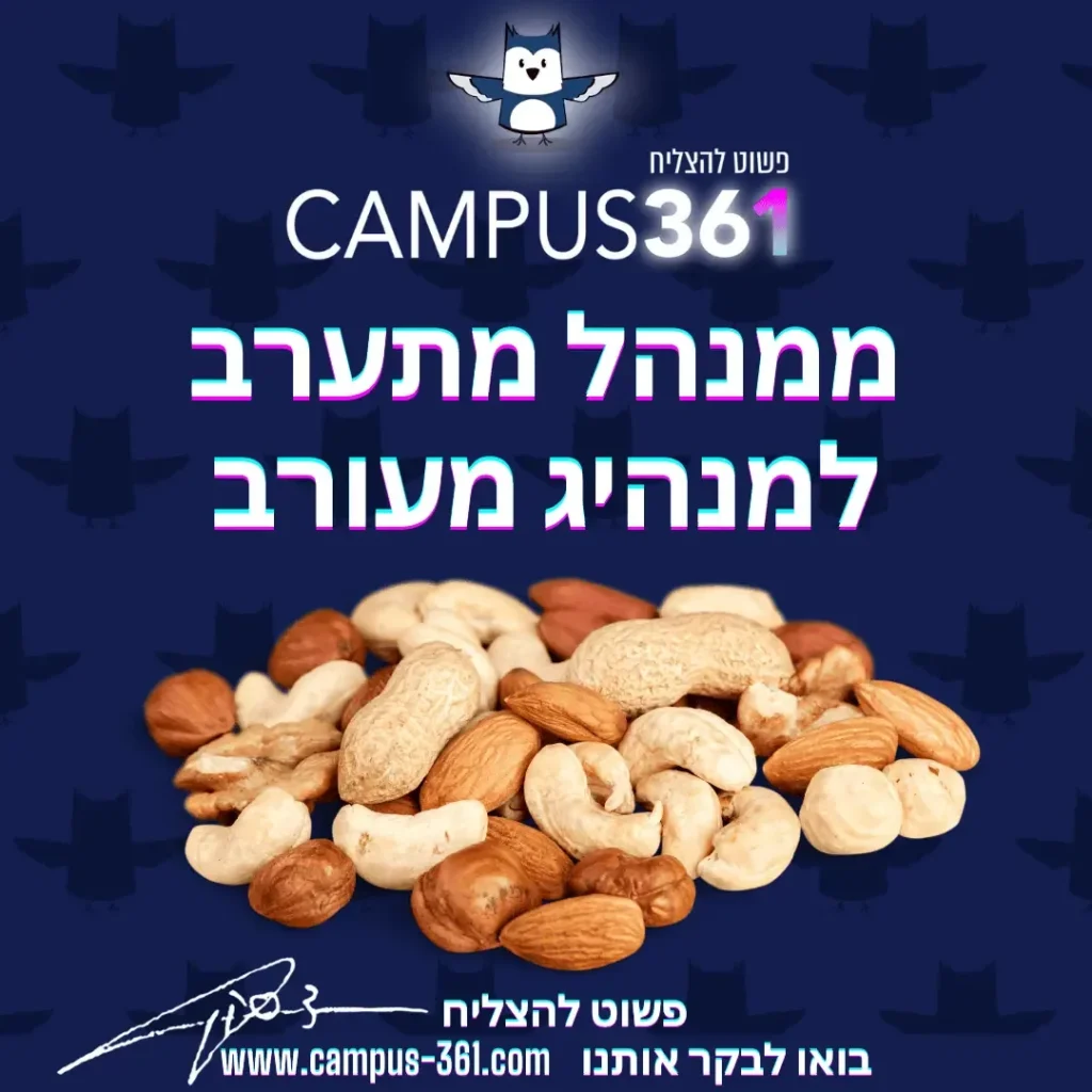 מודעת Campus 361 ממנהל מתערב למנהיג מעורב עם צילום אגוזים