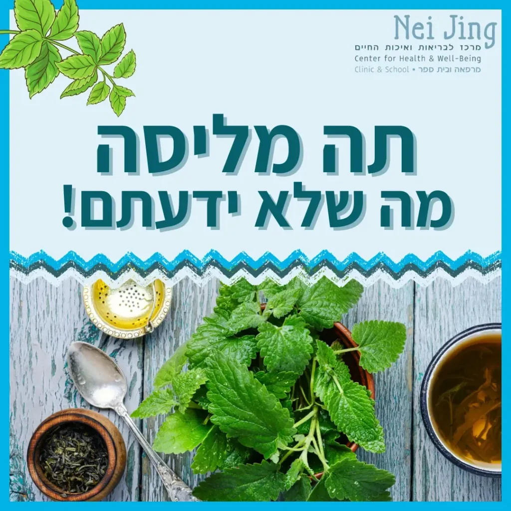 מודעת Nei Jing על תה מליסה עם צילום עלי מליסה טריים וכוס תה