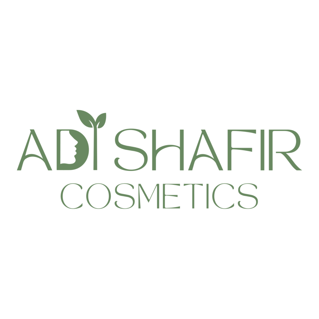 לוגו Adi Shafir Cosmetics בגווני ירוק עם עלה מעל האות I