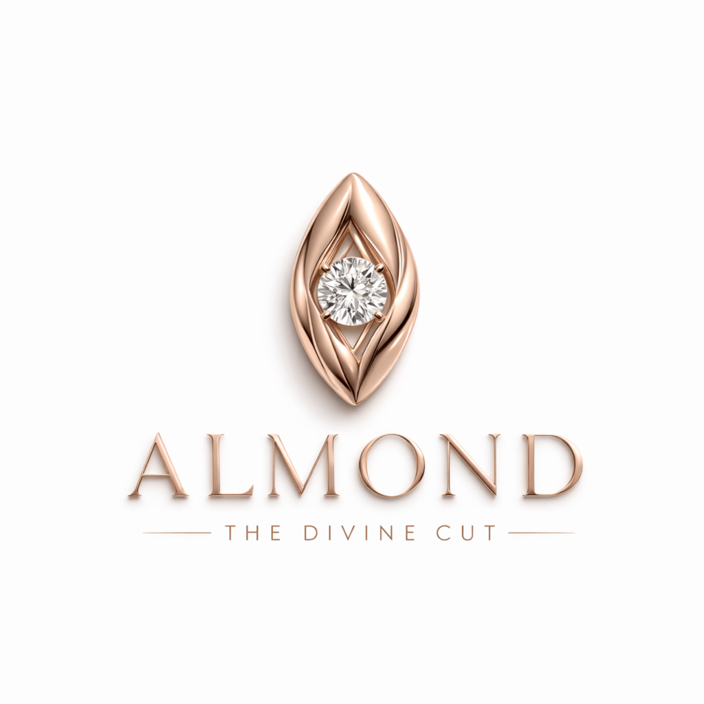 לוגו Almond The Divine Cut עם איור יהלום בזהב ורוד