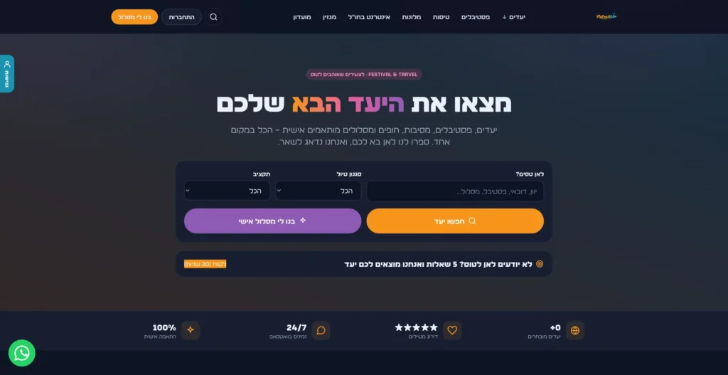 צילום מסך של אתר לחיפוש והשוואת חופשות, טיסות ואטרקציות, בתצוגת מחשב