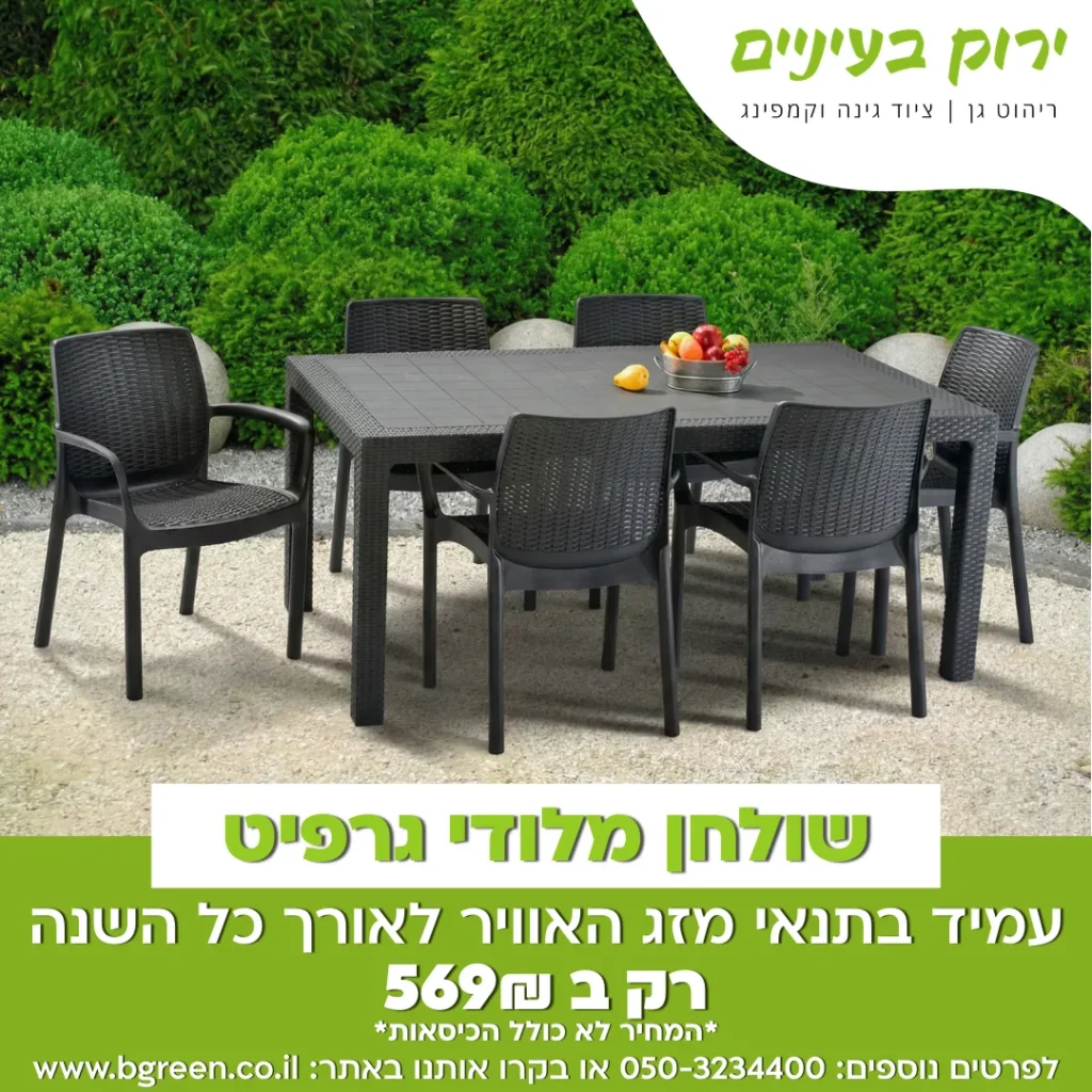 מודעת ירוק בעיניים לשולחן גן מלודי גרפיט במחיר 569 שקלים